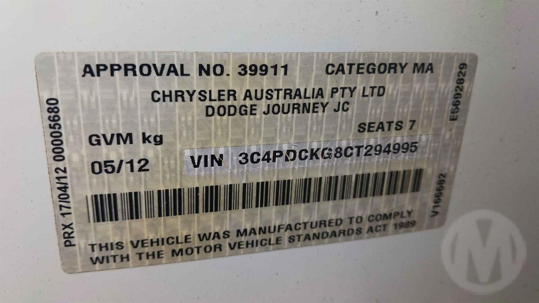 Damaged 2012 Dodge Journey RT Station Wagon Unknown For Auction in