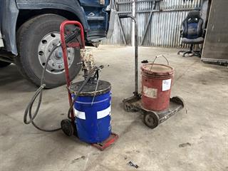 2X Bucket OF Grease ON Trolleys Workshop Equipment (GP) Photo